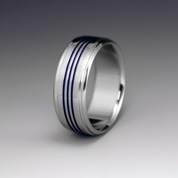 Thin Blue Line Titanium Ring