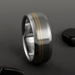 Titanium Ring - Two Off Center 18k Solid Gold Pinstripes - Beveled Edges