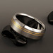 Titanium Ring - Two Off Center 18k Solid Gold Pinstripes - Beveled Edges