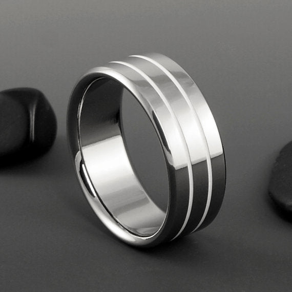 Titanium and White Wedding Band Pinstripes