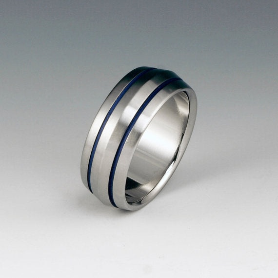 Handmade Titanium Band Thin Blue Line