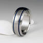 Titanium Ring - Domed Profile - Two Blue Pinstripes on Either Side