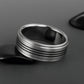 Titanium Ring - Flat Profile - Three Centered Black Pinstripes - Stepped Down Edges