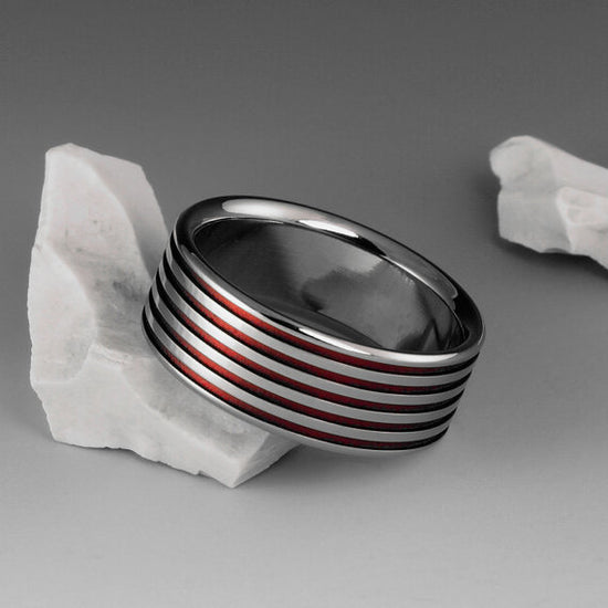 Titanium Ring - Flat Profile With Red Pinstripes