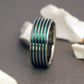 Titanium Wedding Band with Emerald Green Pinstripes and a Flat Profile