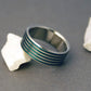 Titanium Wedding Band with Emerald Green Pinstripes and a Flat Profile