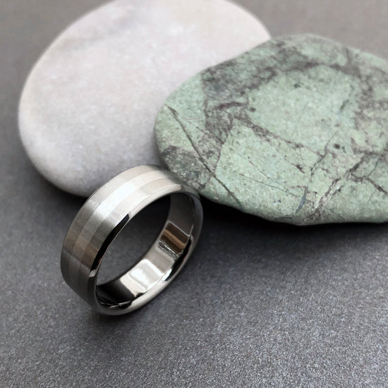 Titanium Ring with a Wide Solid Platinum Inlay, optional widths for Men and Women
