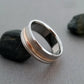 Titanium Wedding Ring with a Solid Concave Rose Gold Inlay and Sterling Silver Inlay