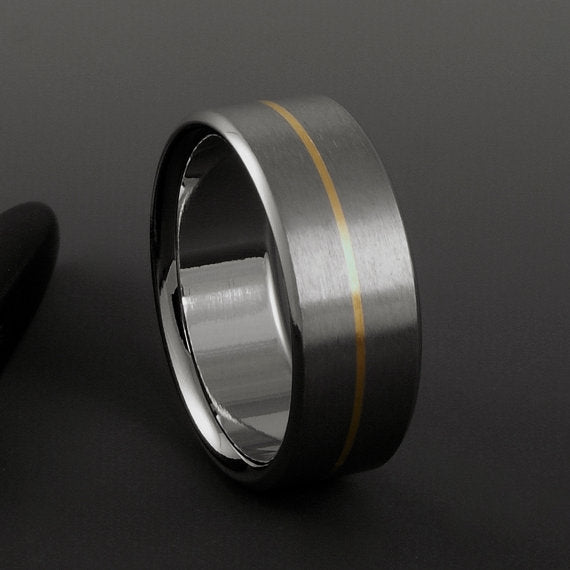 Handmade Titanium and 18k Gold Wedding Band