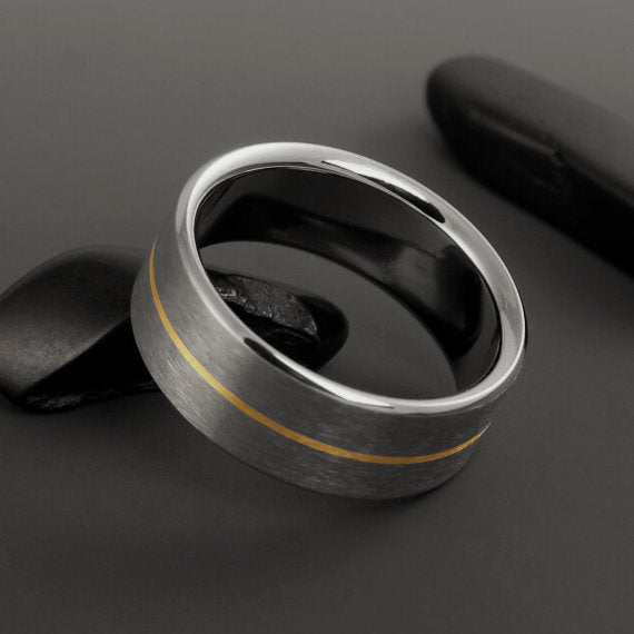 Titanium Band - Centered 18k Solid Gold Pinstripe