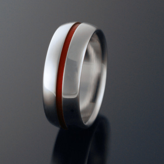 Titanium Band - Domed Profile - One Wide Red Pinstripe