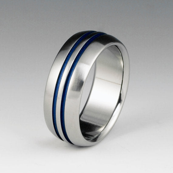 Handcrafted Titanium and Blue Wedding Ring