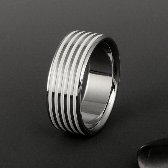 Titanium Ring with White Pinstripes
