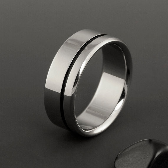 Handmade Titanium Ring With Black Stripe