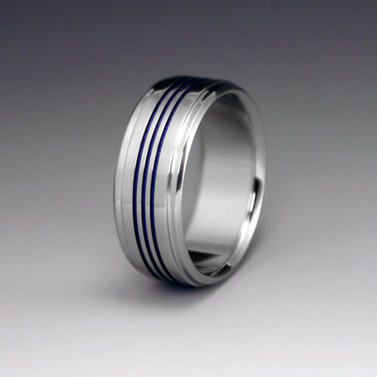 Thin Blue Line Titanium Ring