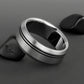 Titanium Band - Two Off Center Black Pinstripes - Beveled Edges