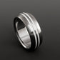 Titanium Ring in a Domed Profile with Twin Centered White Centered Pinstripes
