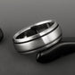 Titanium Ring - Domed Profile - Two Black Pinstripes on Either Side