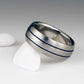 Titanium Ring - Domed Profile - Two Blue Pinstripes
