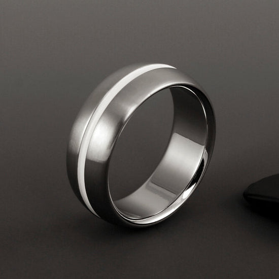 Titanium Ring - Domed Profile - Wide White Centered Pinstripe