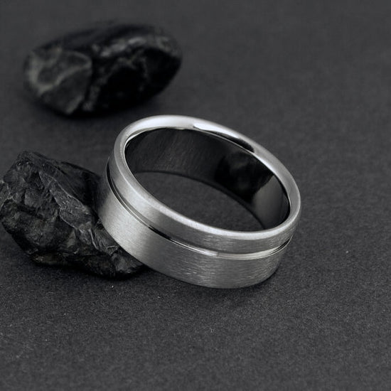 Titanium Ring - Flat Profile - One Off Center Pinstripe