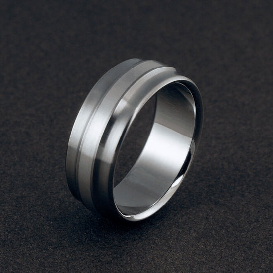 Titanium Ring - Sterling Silver Inlay - Gradually Raised Center