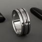 Titanium Ring - Two Black Pinstripe Inlays - Concave Center
