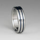 Titanium Ring - Two Blue Pinstripes on Either Side