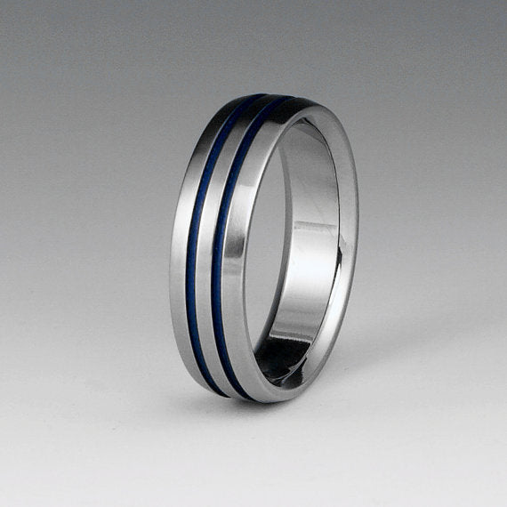 Titanium Band- Thin Blue Line Titanium Ring