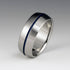 Peaked Profile Titanium Wedding Ring With Blue Pinstripe