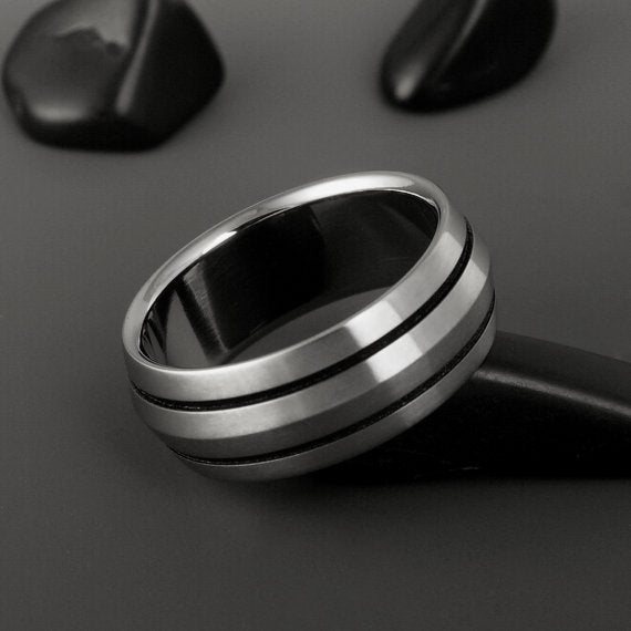 Black Stripe Titanium Wedding Ring
