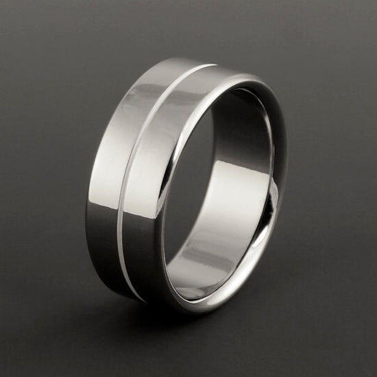 Titanium Ring - Centered White Pinstripe