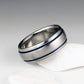 Titanium Ring - Domed Profile - Two Blue Pinstripes on Either Side