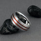 Titanium Ring - Flat Top - Beveled Edges - Two Centered Red Pinstripes