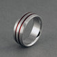 Titanium Ring - Flat Top - Beveled Edges - Two Centered Red Pinstripes