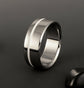 Titanium Ring in a Flat Profile with an Off Center White Pinstripe