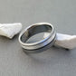 Sterling Silver and Titanium Wedding Ring wth a Black Pinstripe in a Flat Profile