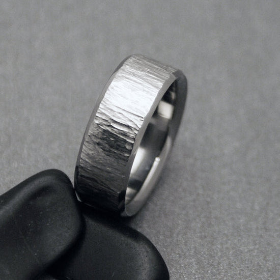 Titanium Ring - "Black Oak Tree" original wood grain finish